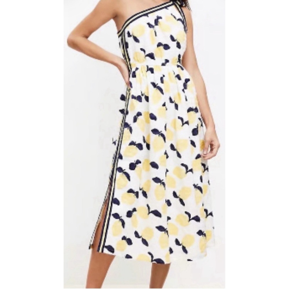 Loft One Shoulder Lemon Print Midi Dress Size 14 NWT